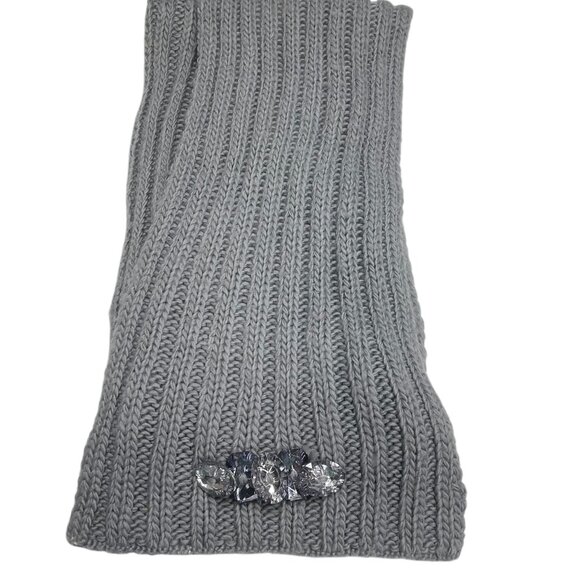 Juicy Couture Scarf Soft Lining Jeweled Neck Warmer Gray Metallic Cable Knit - Picture 1 of 11